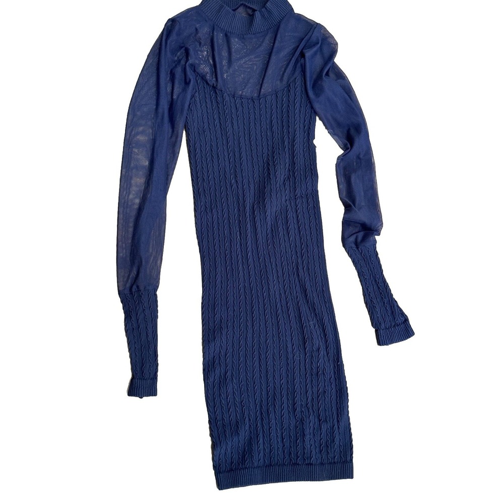 NWT Intimately Free People Navy Mesh Cable knit  Bodycon Dress Long Sleeve XS S